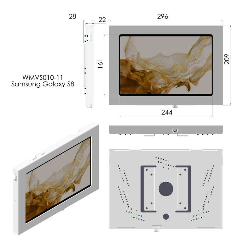 Samsung Galaxy 10" 11" TAB S 10.5, S2 S3 9.7, S4 S5 S5e S6 10.5, Lite 10.4, S7 11" S8 S9 Acrylic Security Enclosure VESA Ready